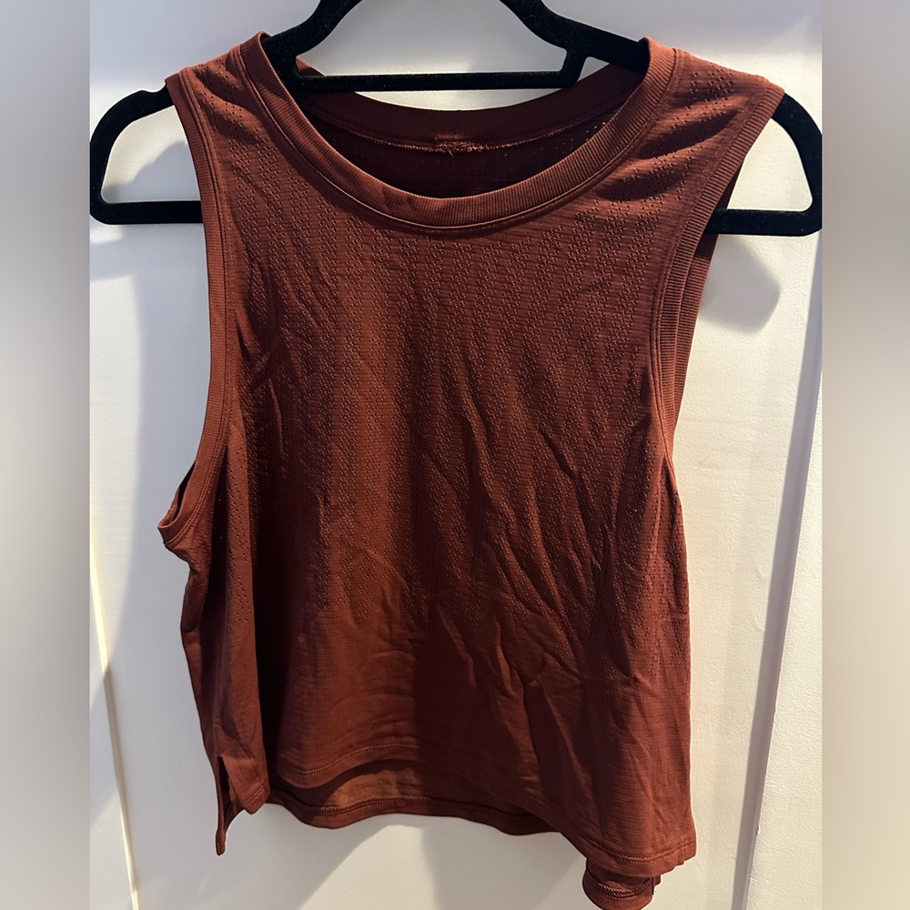 Lululemon Athletica Brown Asymmetrical Crop Muscle Tee